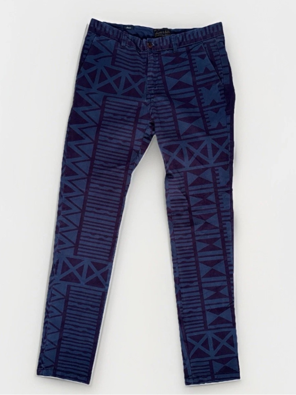 Scotch & Soda Men's Chino Pants Navy Blue Geometric Aztec Print Size 30x32